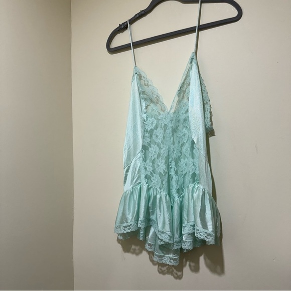 Women’s Vintage Val Mode Blue Lace Sheer Silky Sexy Lingerie Tank Top Size: L - Picture 2 of 15